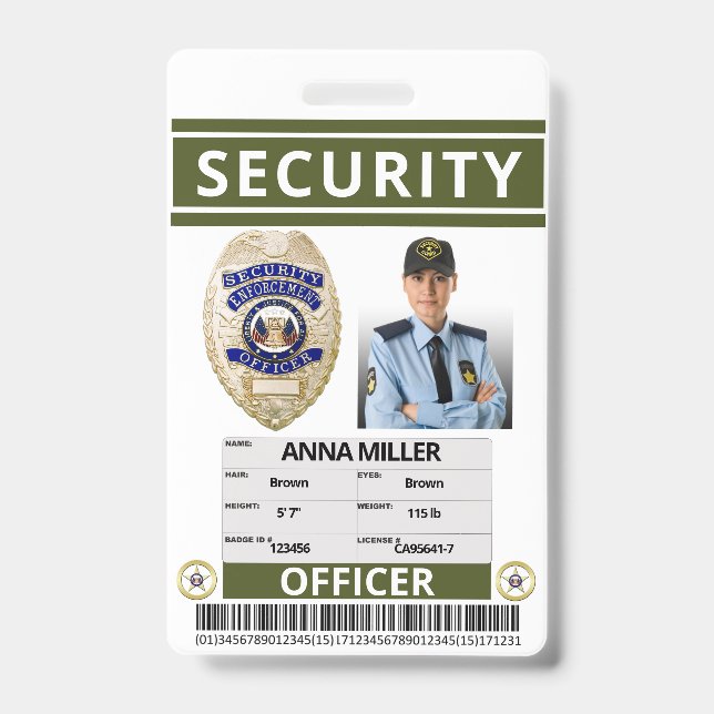 Green Security Guard Create Your Own Employee Badge (Front)
