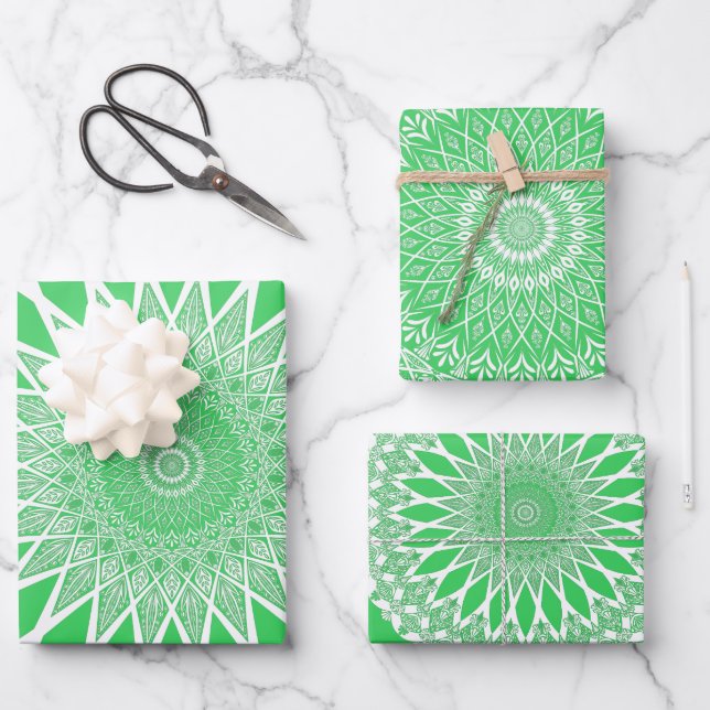 Green Seedling Tristyns Mandala Wrapping Paper Sheets (Front)