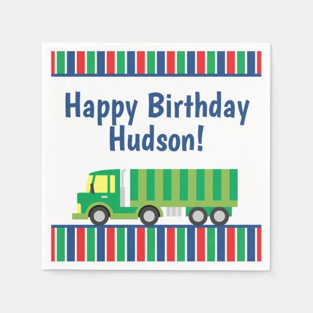 Green Semi Truck Party Napkins (Front)