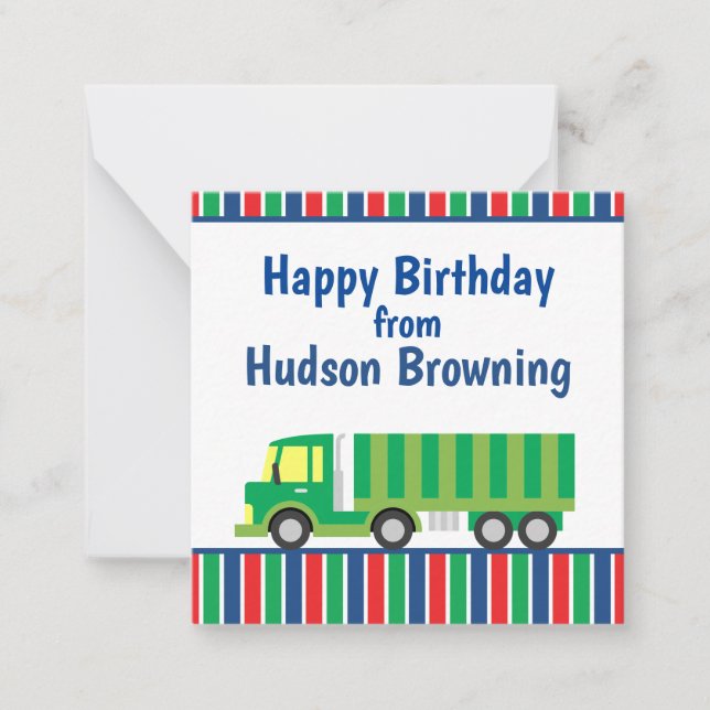 Green Semi Truck Personalized Gift Note Card (Front)