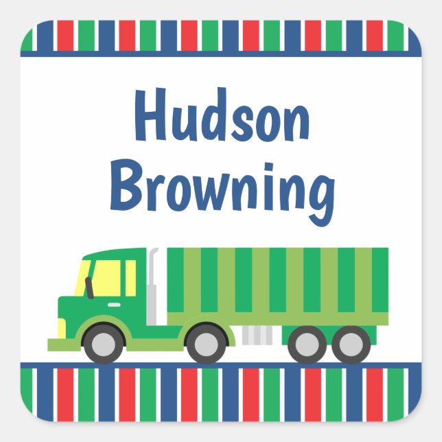 Green Semi Truck Personalized Stickers (Front)