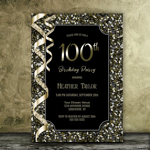 Green Sequins 100th Birthday Party Invitation