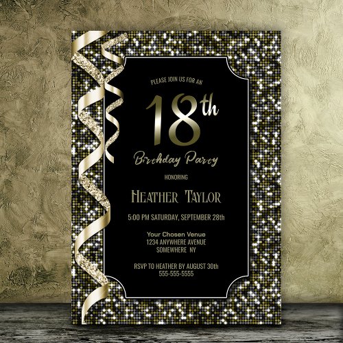 Green Sequins 18th Birthday Party Invitation