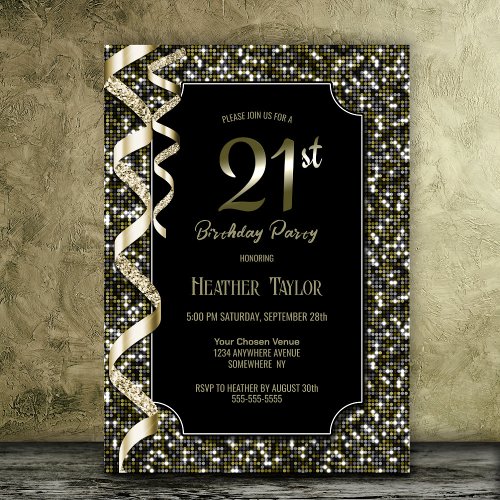 Green Sequins 21st Birthday Party Invitation