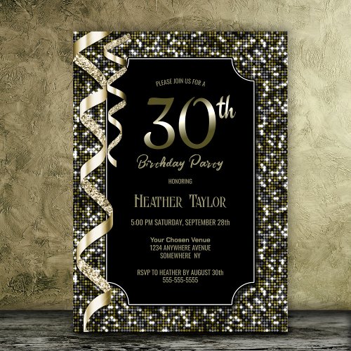 Green Sequins 30th Birthday Party Invitation