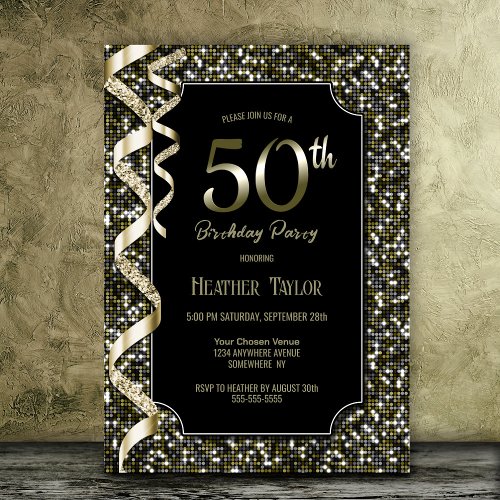 Green Sequins 50th Birthday Party Invitation