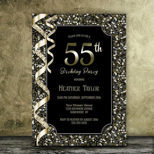 Green Sequins 55th Birthday Party Invitation
