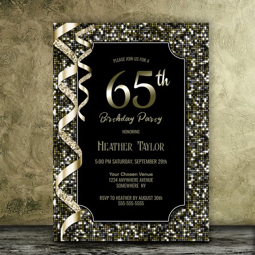 Green Sequins 65th Birthday Party Invitation