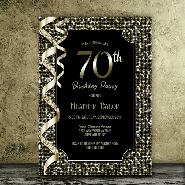 Green Sequins 70th Birthday Party Invitation (Creator Uploaded)