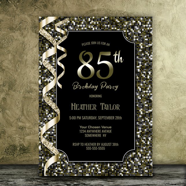 Green Sequins 85th Birthday Party Invitation (Creator Uploaded)