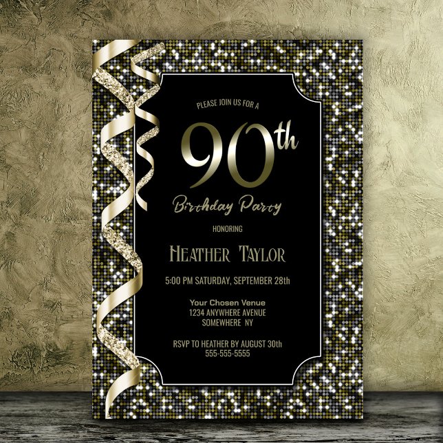 Green Sequins 90th Birthday Party Invitation (Creator Uploaded)