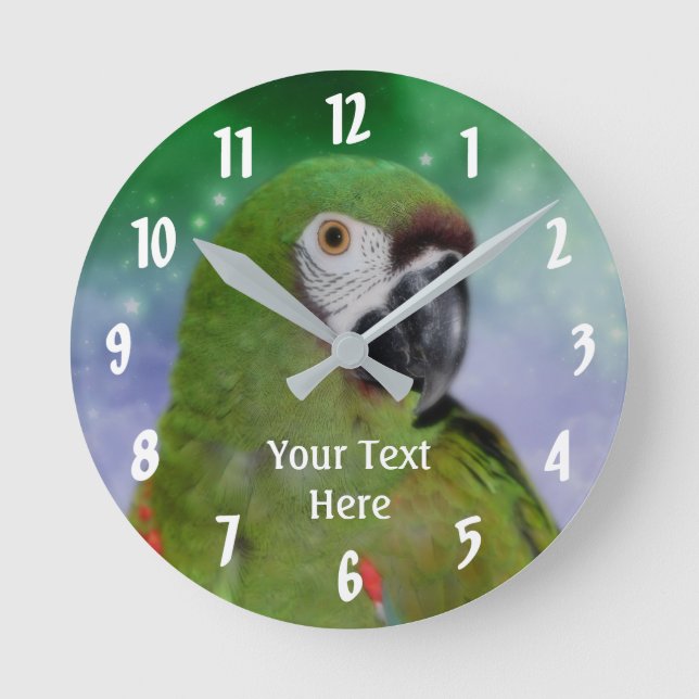 Green Severe Macaw Parrot Animal Personalized Round Clock (Front)