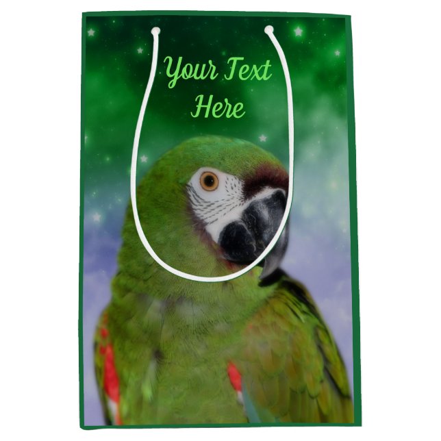 Green Severe Macaw Parrot Personalized Medium Gift Bag (Front)