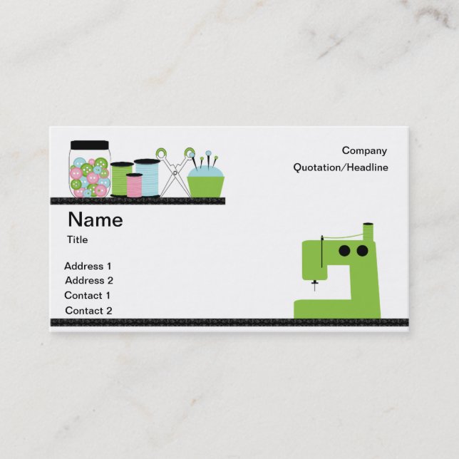 Green Sewing Machine Business Card (Front)