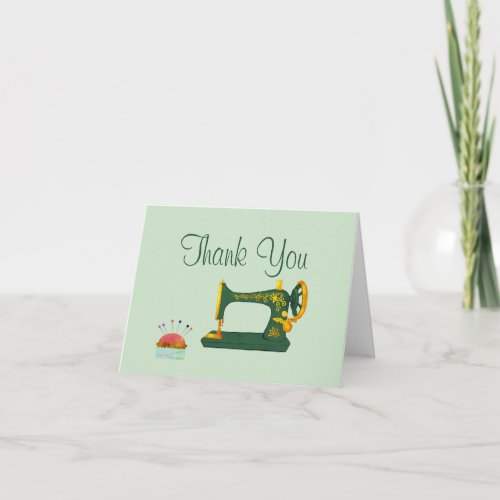 Green Sewing Machine Thank You Note Card