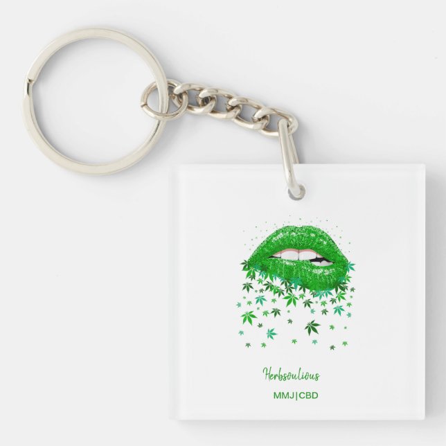 Green Sexy MMJ Lips Keychain (Front)