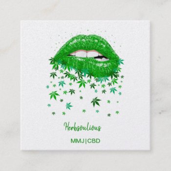 Green Sexy Mmj Lips Square Business Card by businesscardsforyou at Zazzle