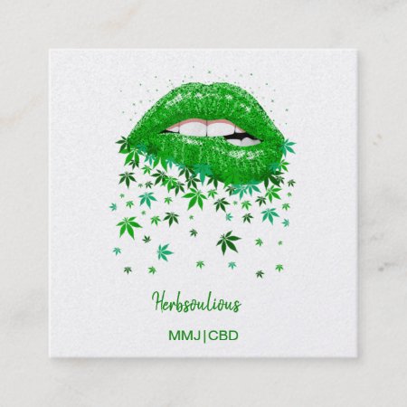 Green Sexy Mmj Lips Square Business Card
