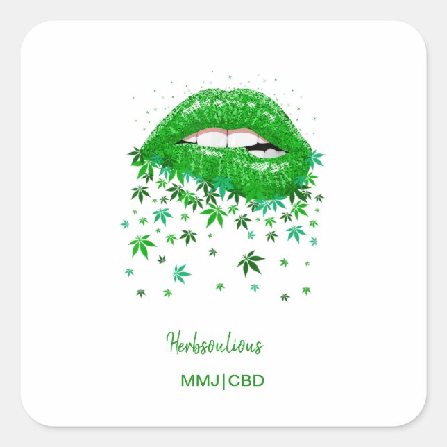 Green Sexy MMJ Lips Square Sticker (Front)