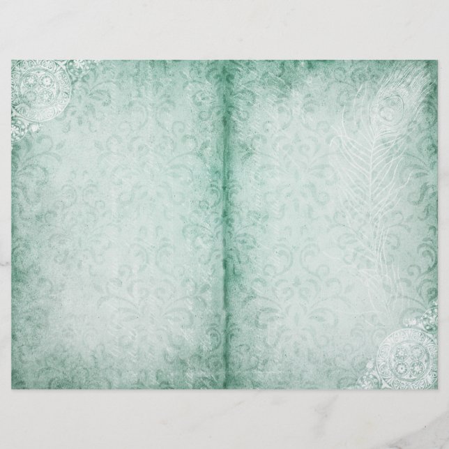 Green Shabby Vintage Feather Journal Page (Front)