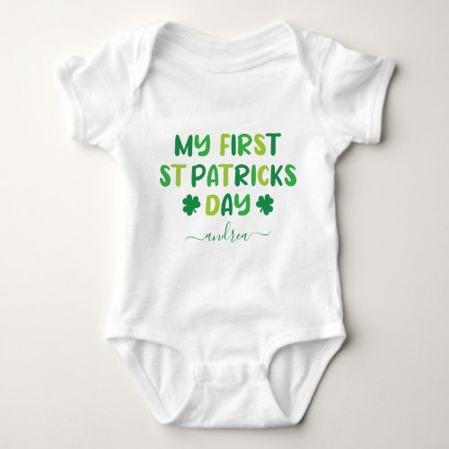 Green Shades 1st First St Patricks Day  Name Baby Bodysuit