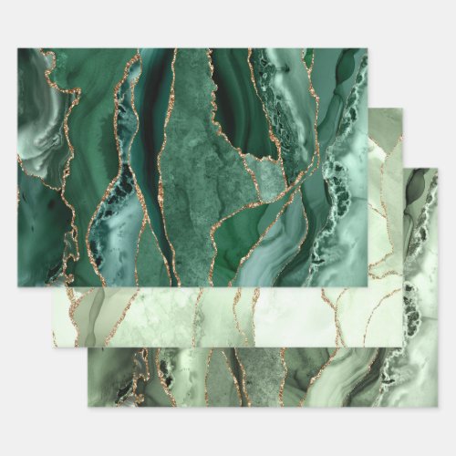Green shades agate wrapping paper sheets