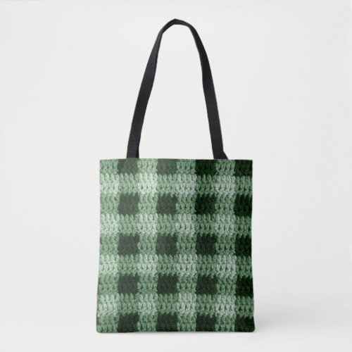 Green Shades Gingham Plaid Artisan Crochet Print   Tote Bag