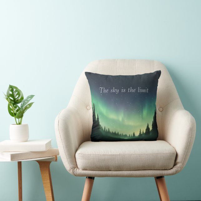 Green Shades of Northern Lights Night Sky Throw Pillow (Chair)