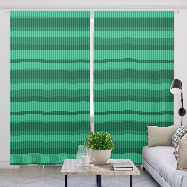 Green shades vertical striped pattern blackout curtains (Living Room)