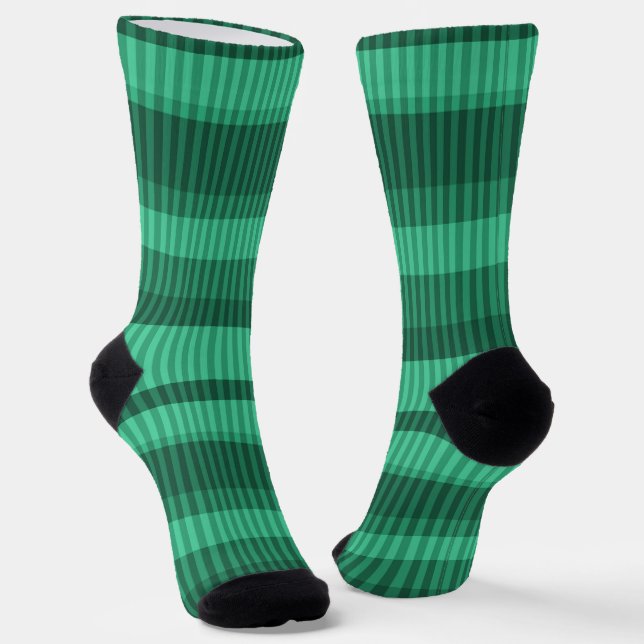 Green shades vertical striped pattern socks (Angled)