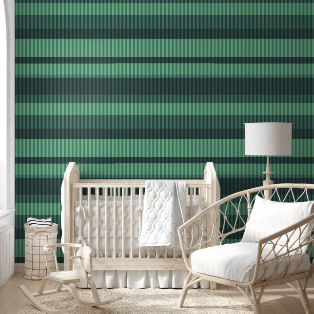 Green shades vertical striped pattern wallpaper  (Kids)