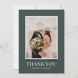 Green Shadow Effect Photo Wedding Thank You CARD