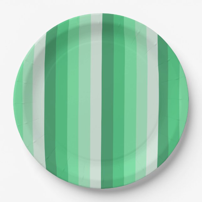 Green shadow stripes paper plates (Front)