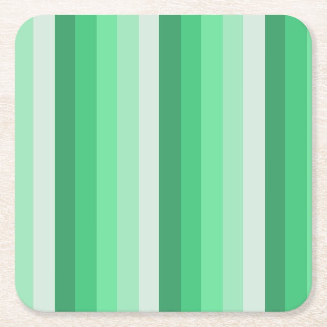 Green shadow stripes square paper coaster (Front)