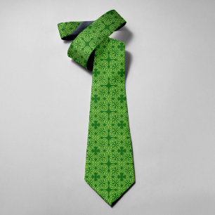 Green Shamrock Abstract Floral St Patrick's Day Neck Tie