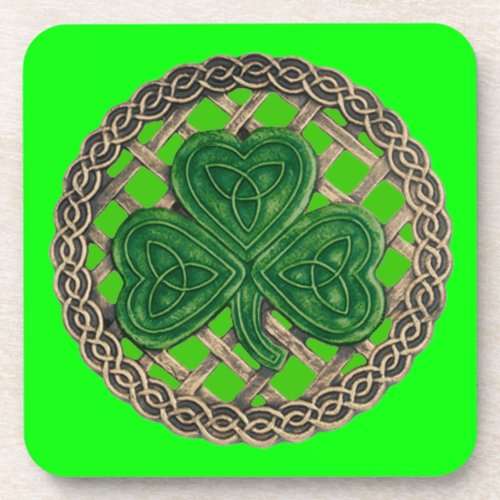 Green Shamrock And Celtic Knots Coasters