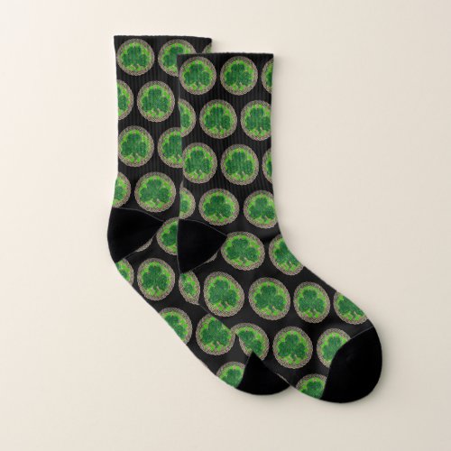 Green Shamrock And Celtic Knots Socks