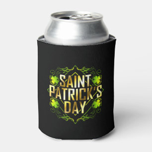 Green Shamrock And Golden Lettered Saint Patricks Can Cooler