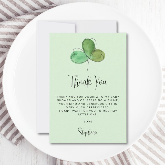 Green Shamrock Baby Shower  Thank You Card (Creator Uploaded)