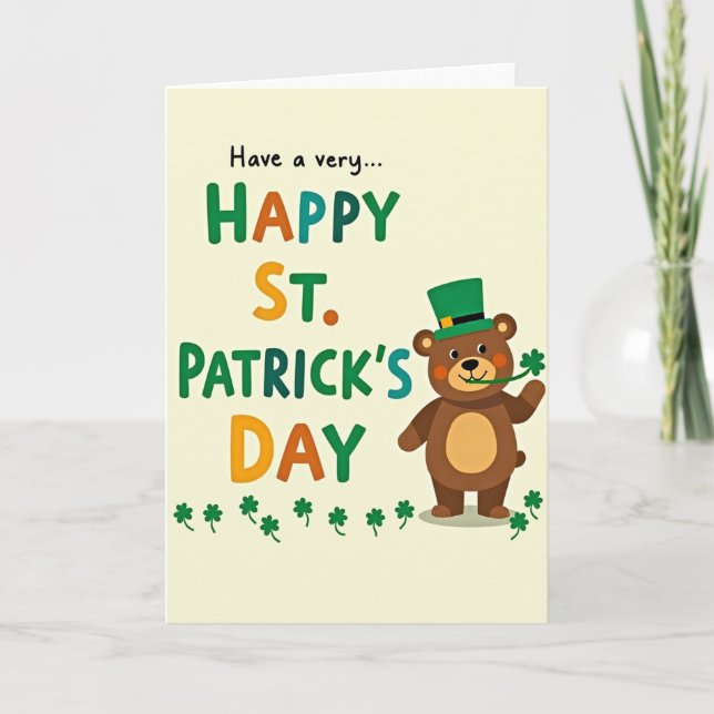 Green Shamrock Bear Card (Front)