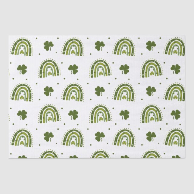 Green Shamrock Boho Rainbow St.Patrick's Day  Tissue Paper (Front)