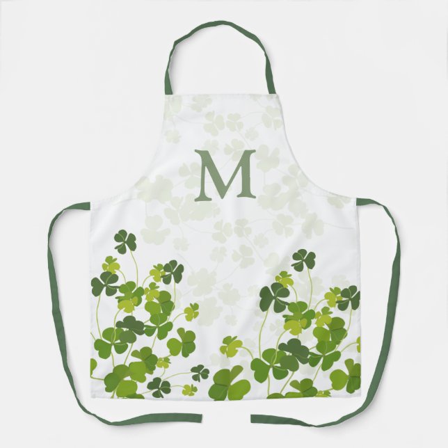 Green Shamrock bouquet monogram Apron (Front)