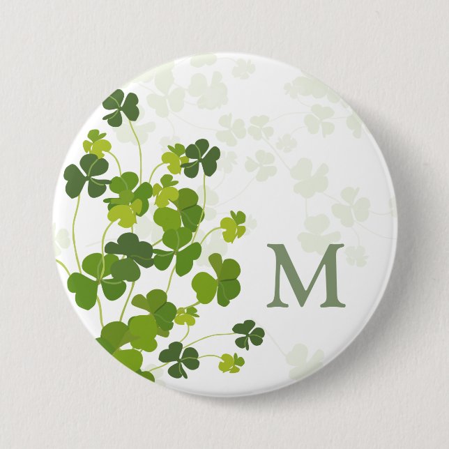 Green Shamrock bouquet monogram Button (Front)