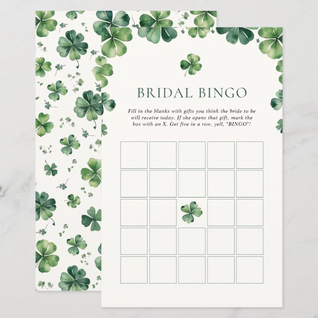 Green Shamrock Bridal Shower Bridal Bingo  (Front/Back)