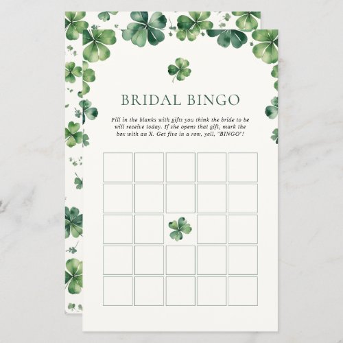 Green Shamrock Bridal Shower Bridal Bingo 