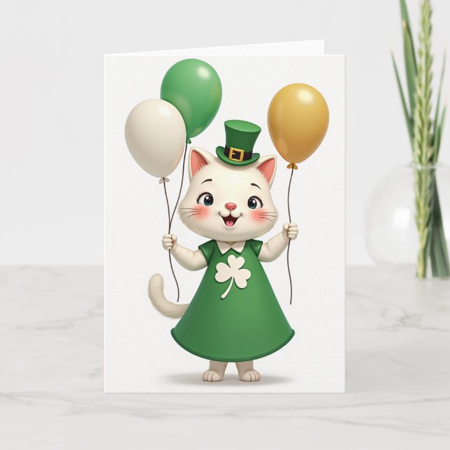 Green Shamrock Cat Pattern Card (Front)