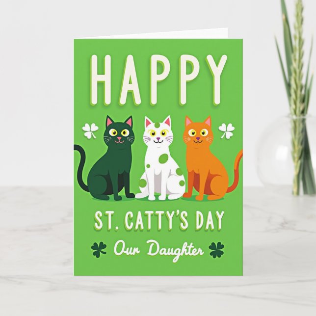 Green Shamrock Cats Happy Card (Front)