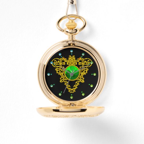 GREEN SHAMROCKCELTIC KNOT HEART GOLD BLACK WATCH