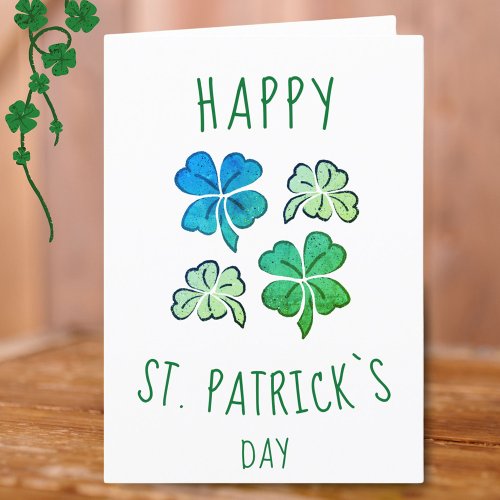 Green Shamrock Clover Happy St Patricks day Holiday Card