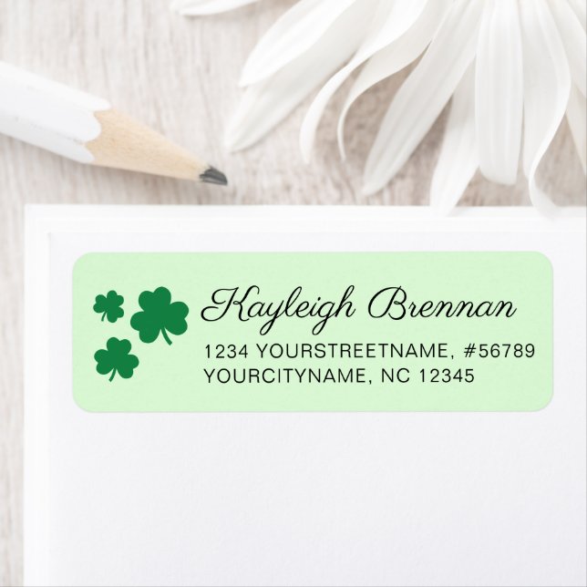 Green Shamrock Clover Irish Return Address Label (Insitu)